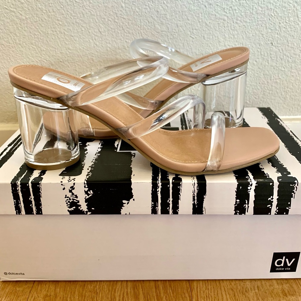 NEW DV by DOLCE VITA Clear Strappy Block Heel Sandal